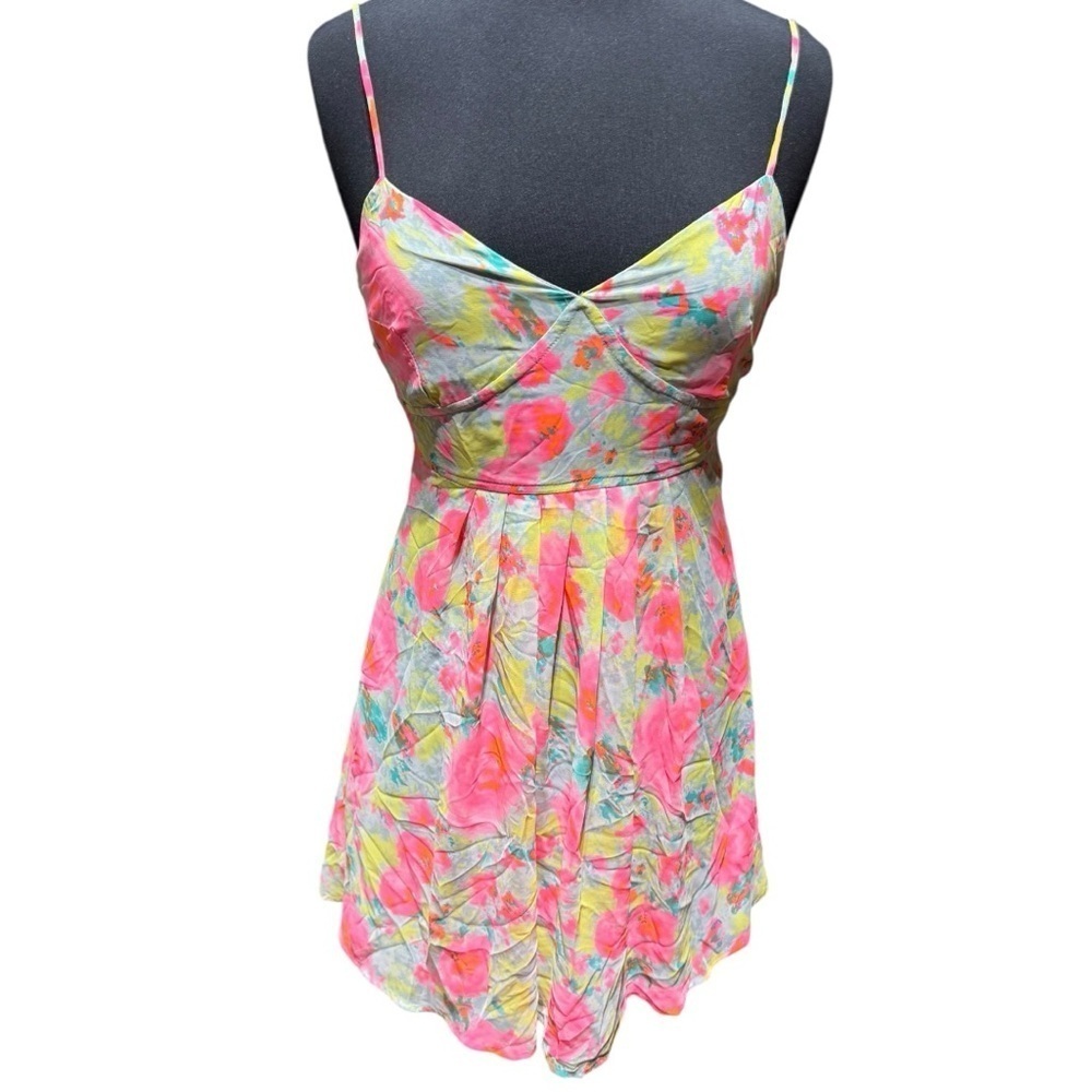 Mono B Watercolor Floral Spaghetti Strap Lined Mini Sundress Size Small